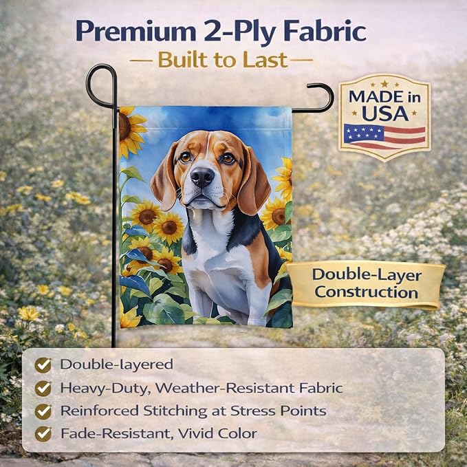 Caroline's Treasures DAC6019GF Beagle in Sunflowers Garden Flag Mailbox Flag Decorative Yard Flag Banner Outside Patio Artwork Yard Flower Beds, Garden Size, Multicolor