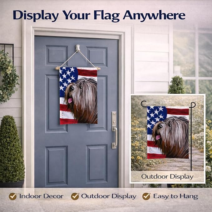 Caroline's Treasures CK6690GF Schapendoes American Flag Garden Flag Mailbox Flag Decorative Yard Flag Banner Outside Patio Artwork Yard Flower Beds, Garden Size, Multicolor