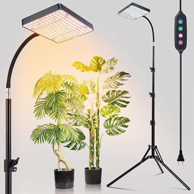 FECiDA 2026 Grow Lights with Stand, Standing Grow Lights for Indoor Plants, Bonsai Tree, 4/8/12/16/20H Timer, 25 Watt Power Draw, NO Need Adapter, Daisy Chain Function, 24"-64" Height Adjustable