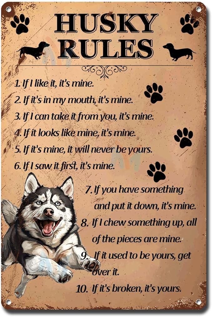Metal Sign Tin Sign Vintage Wall Art Husky Rules Bar Signs for Home Bar for Bar 6×8 Inches