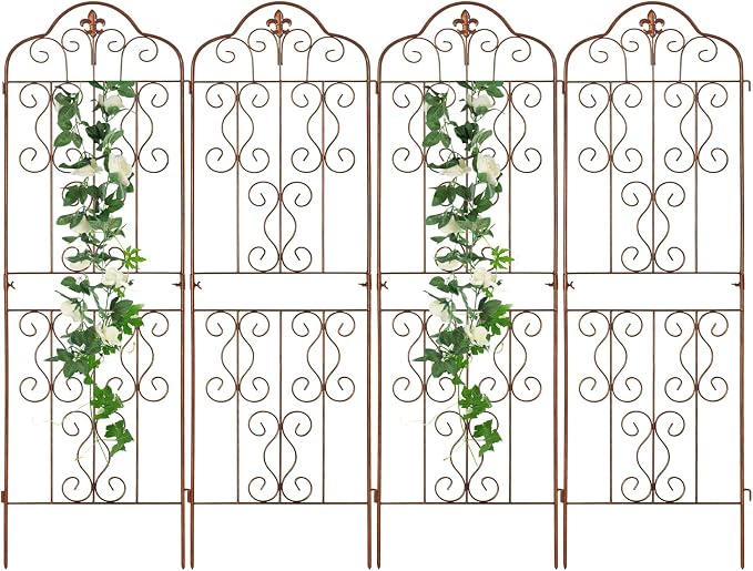 hogardeck 4 Packs 60 * 18 inch Metal Garden Trellis for Climbing Plants Outdoor,Heavy Duty,Gold Coating Rustproof Trellis for Rose, Vegetable, Flowers, Expandable,Perfect for Training Climbing Plants