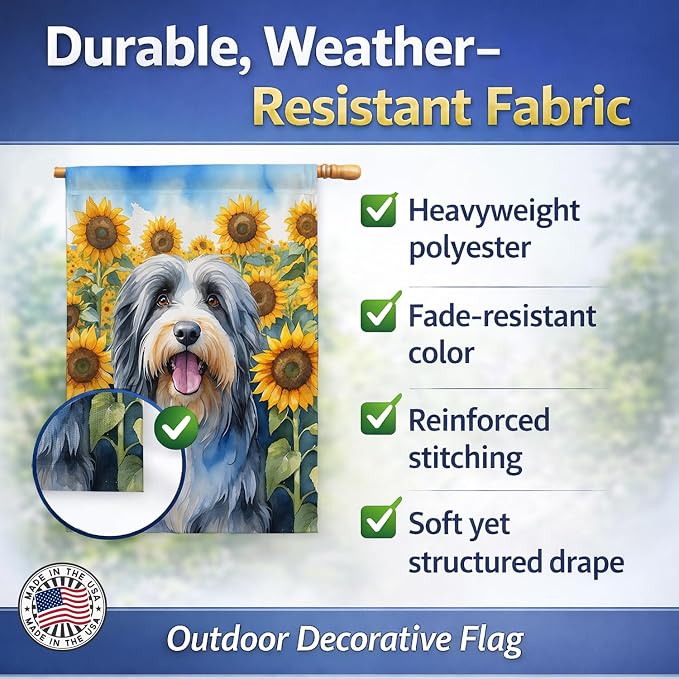 Caroline's Treasures DAC6020CHF Bearded Collie in Sunflowers House Flag Large Porch Sleeve Pole Decorative Outside Yard Banner Artwork Wall Hanging, Polyester, House Size, Multicolor