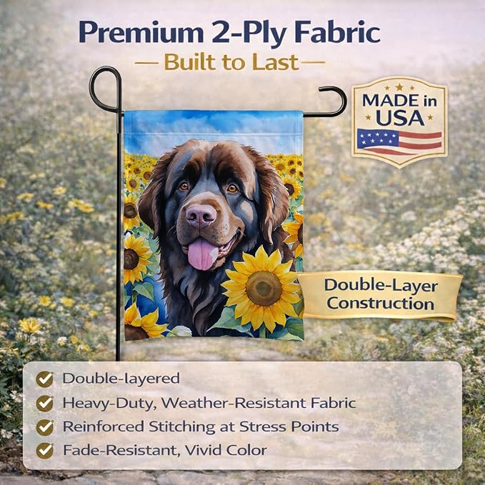Caroline's Treasures DAC6124GF Newfoundland in Sunflowers Garden Flag Mailbox Flag Decorative Yard Flag Banner Outside Patio Artwork Yard Flower Beds, Garden Size, Multicolor