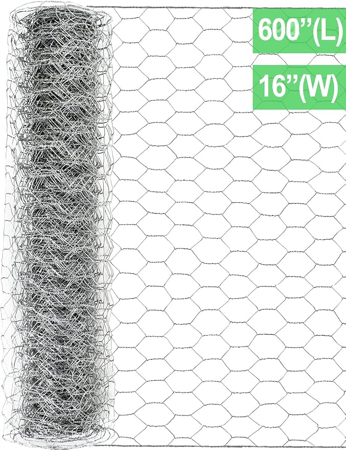 TOYPOPOR Chicken Wire 16'' x 600''(40cm x 15m), Outdoor Anti-Rust Hexagonal Galvanized Chicken Wire Mesh Fencing to Protect Gardening Plants Vegetables Flowers Fruits From Dogs Rabbits Squirrels, 49ft