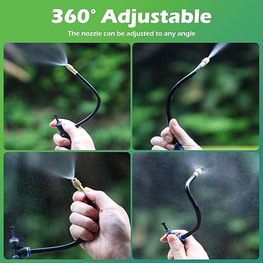 Drip Irrigation System 30 FT with 10 Nozzles, 360° Adjustable Bendable Garden Watering Misting System for Greenhouse, Yard, Lawn, Plant, Garden, 5/16 inch Hose (OD: 8mm)