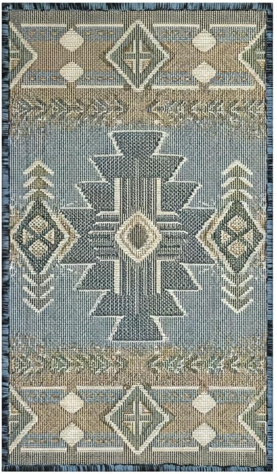 YHSF South West Native American Area Rug C318 - Easy Clean, Thick, Soft, Durable Native Tribal American Indian Inspired Rug for Bedroom/Living Room and More - Blue-Green, 16 Inches x 28 Inches
