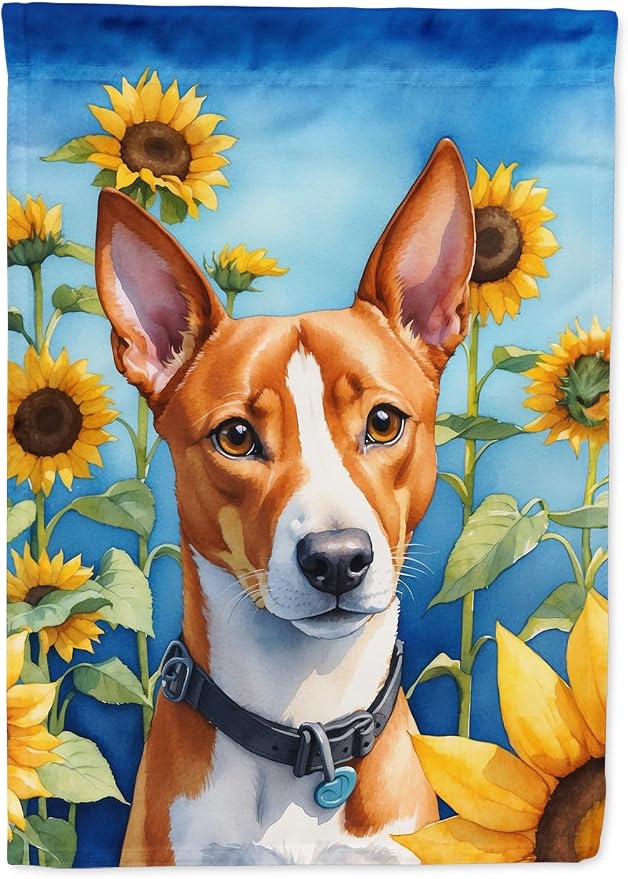 Caroline's Treasures DAC6016CHF Basenji in Sunflowers House Flag Large Porch Sleeve Pole Decorative Outside Yard Banner Artwork Wall Hanging, Polyester, House Size, Multicolor