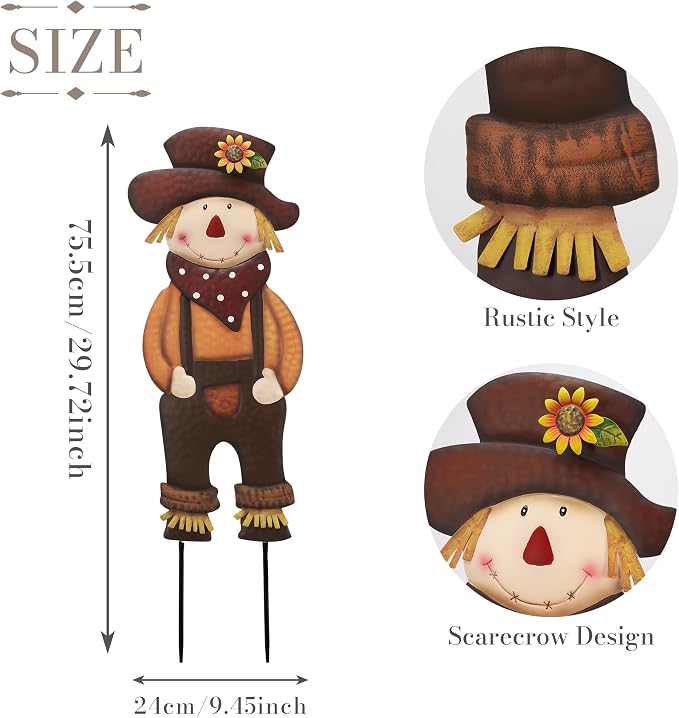 TERESA'S COLLECTIONS Fall Decor for Outdoor Home, Scarecrow for Garden Metal Stakes for Fall Decorations, Autumn Decor for Thanksgiving Decorations, Brown Harvest Yard Signs for Home Lawn Patio, 30"