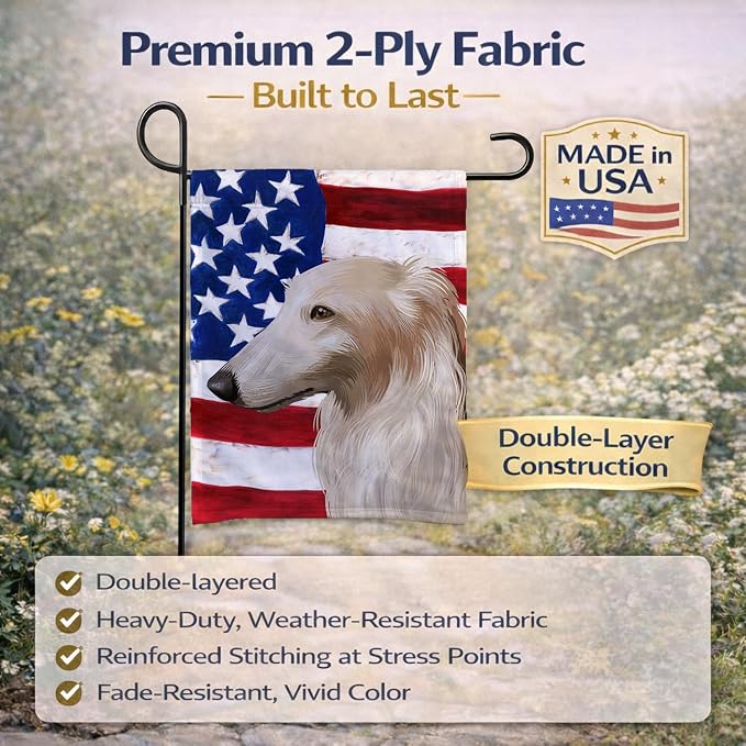 Caroline's Treasures CK6449GF Borzoi Dog American Flag Garden Flag Mailbox Flag Decorative Yard Flag Banner Outside Patio Artwork Yard Flower Beds, Garden Size, Multicolor