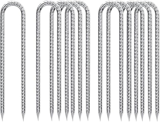 U-Hook-Rebar-Stakes-12 Inch, Ground Stakes Heavy Duty Rebar Stakes for Camping 8pcs Rebar Stakes Rust Proof Coated Metal for Flower Gardens Dog Fence Camping Tents Chicken Coop