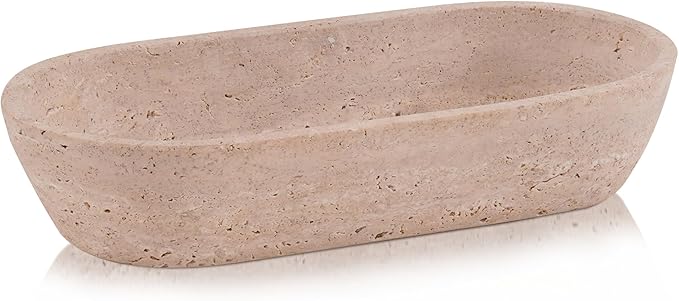 Radicaln Marble Dough Bowl 10" Inches Travertine Handmade Key Bowl For Entryway Table, Ideal Decorative Candy Bowl & Candle Dish For Home Decor