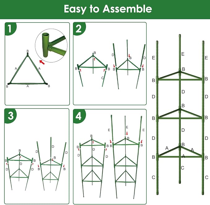 CEWOR Tomato Cage - 6 Pack Tomato Cages for Garden, 51.2inch Tall Tomato Trellis Triangle Stakes for Climbing Plants Outdoor, Plant Cages Structure for Pots, Raised Garden Bed, Vegetables
