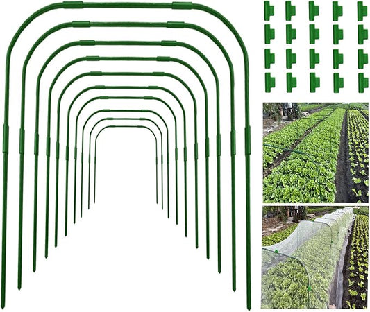 10 Sets Garden Hoops for Raised Bed, Greenhouse Hoops with 30 Clips Detachable Garden Hoops for Netting DIY Grow Tunnel Hoops for Vegetable and Plant, Greenhouse Support Frame Hoops