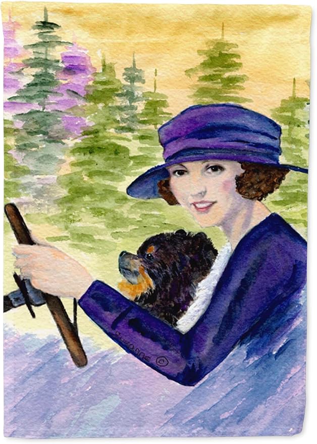 Caroline's Treasures SS8538GF Lady driving with her Pomeranian Garden Flag Mailbox Flag Decorative Yard Flag Banner Outside Patio Artwork Yard Flower Beds, Garden Size, Multicolor