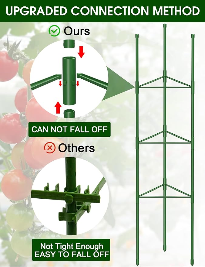 Tomato Cages, 3 Pack 51.2inch Adjustable Tomato Plant Support - Rust-Proof Tool-Free Triangle Trellis for Garden Climbing Plants, Raised Bed & Pots Plant Stakes