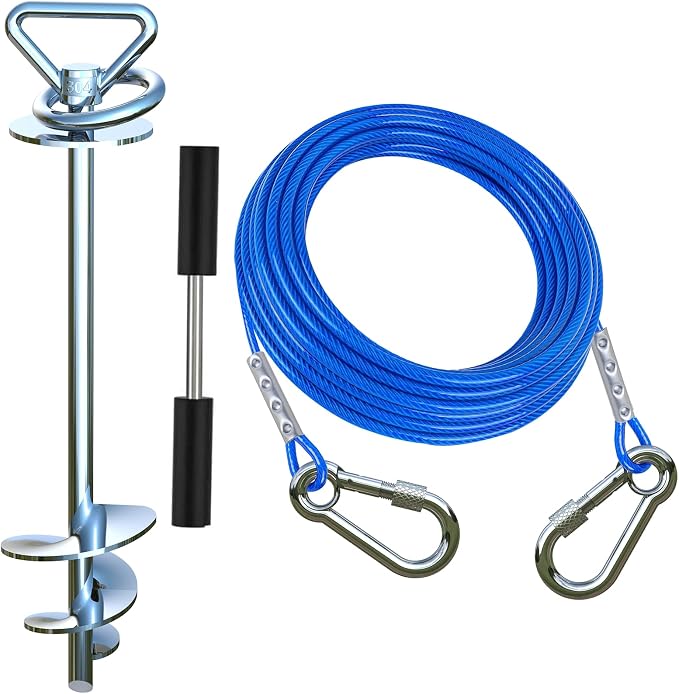 Catapamey Dog Tie Out Cable and Stake,with 30FT Heavy Duty Cable,360° Swivel Run Anchor -Dog Runner for Yard- for Large Dogs up to 150 lbs-Dog Stakes for Outside Yard Outdoor Camping