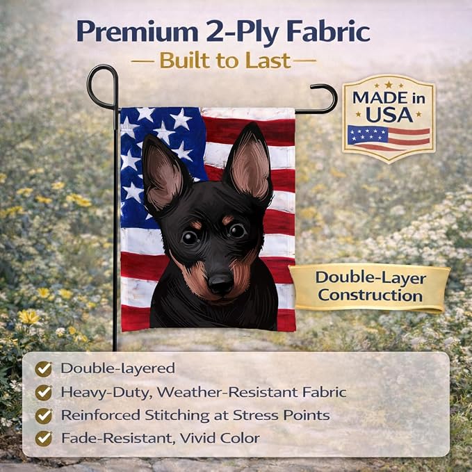Caroline's Treasures CK6603GF Lancashire Heeler American Flag Garden Flag Mailbox Flag Decorative Yard Flag Banner Outside Patio Artwork Yard Flower Beds, Garden Size, Multicolor