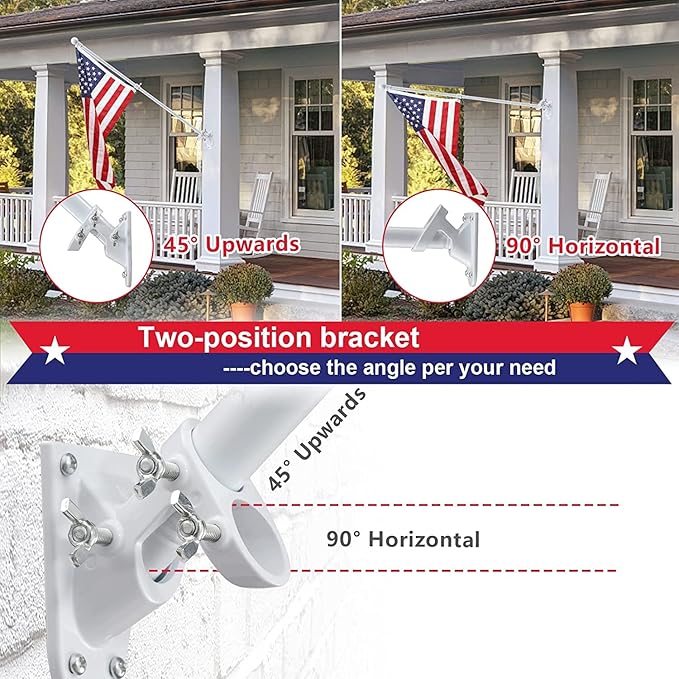 Flag Pole for Outside House - 5ft Heavy Duty Metal Flagpole Kit,Tangle Free, 2 Angle Mount for Grommet Flags,Banner,Garden Flag, for Outdoor Porch,Yard,Garage,Patio Balcony Use