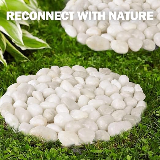 River Rock Stepping Stones Outdoor for Garden Walkway, 12 inch Diameter 3 Pcs Round Shape Paver Step Stones Polished Pebble River Stone Mat for Yard Lawn Patio Pathway Walk Way - White