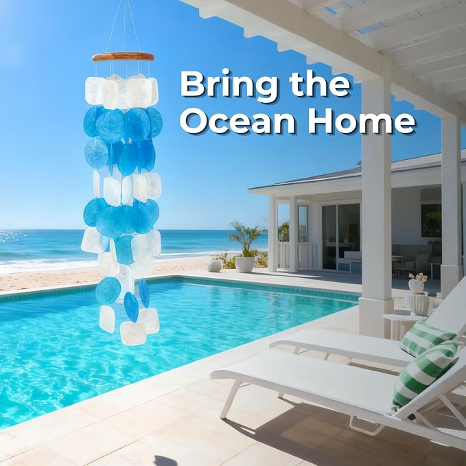 Solange & Frances Beach Decor Shell Wind Chimes for Outside. Ocean Decor Wind Chimes Outdoor Decorations for Yard. Beachy Gifts for Mom Birthday, Gift for Women, and Gift for Men (Ocean Breeze)