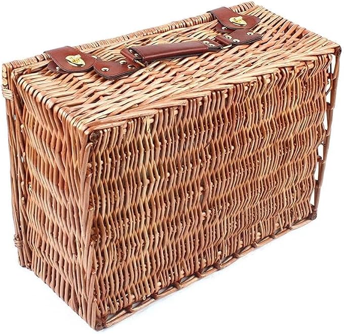 4-Person Handmade Wicker Picnic Basket Set, with Insulated Cooler Compartment, Complete Cutlery Kit, for Outdoor Parties, Picnics, Beach Trips