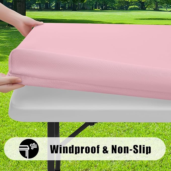 Smiry 6 Pack Rectangle Picnic Table Cloth, Waterproof Elastic Fitted Tablecloths, Washable Polyester Rectangular Patio Table Cover for Camping, Indoor and Outdoor (Pink, 30"x96")