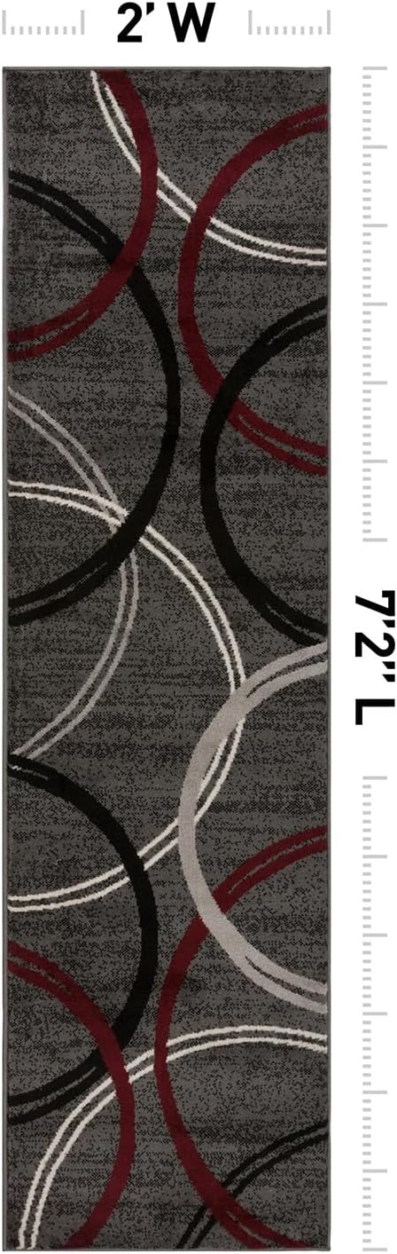 Rugshop Wavy Circles Modern Non-Shedding Runner Rug Red 2' x 7'2" | Runner, Size 2' x 7'2", Living Room, Bedroom, Dining Room, Home Office, Kitchen, Entryway, Hallway, Nursery, Kids Room