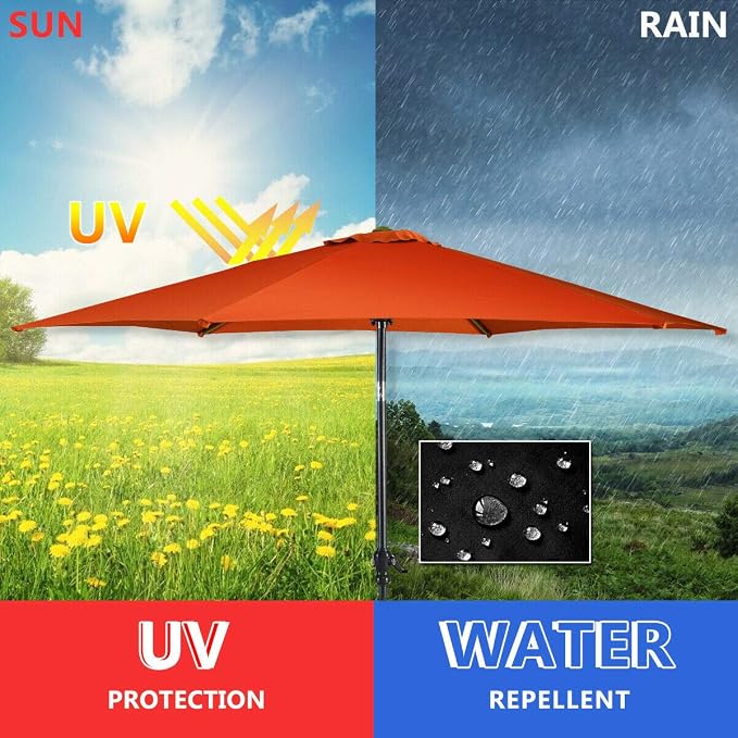 Giantex 10ft Outdoor Patio Umbrella, Market Table Umbrella w/Tilt Adjustment and Crank, 180G Polyester, Garden Canopy for Deck Backyard Pool Indoor Outdoor (Orange)