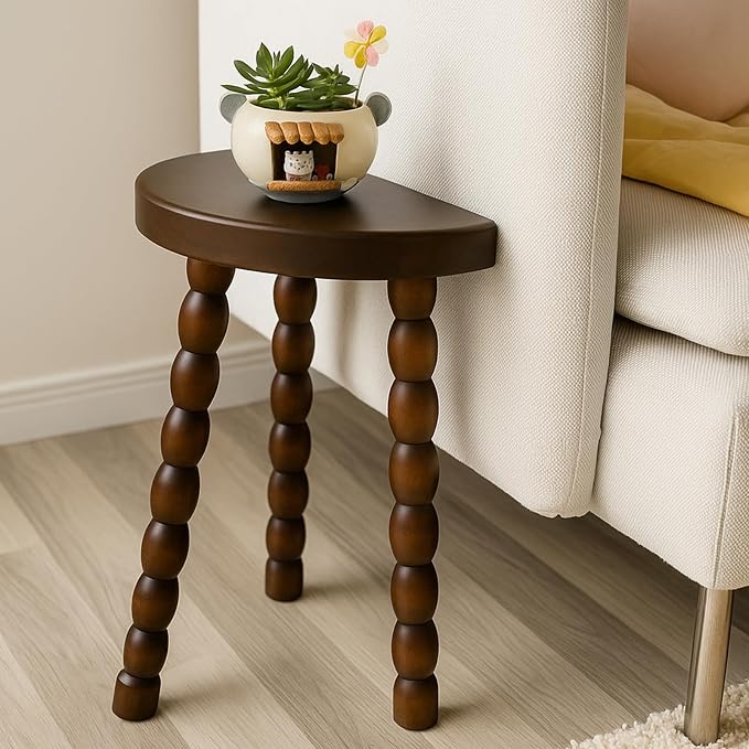 LitaEther 19.5" Wooden Bobbin Leg Side Table - Half Round Wooden Accent Stool for Bedroom, Hallway, Living Room, Sofa Side (2, Walnut)