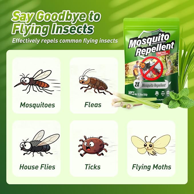 Mosquito Repellent Outdoor Patio, Mosquito Repellent for Yard, Natural Mosquito Deterrent for Outdoor Indoor Backyard Patio Camping Garages, 14 Pack