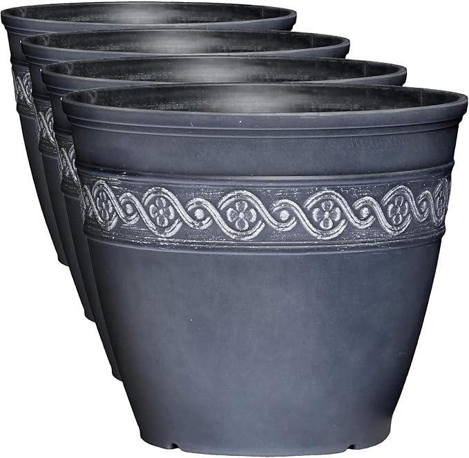 Classic Home and Garden Corinthian Resin Flower Pot Planter, Storm Blue, 8" (Pack of 4)
