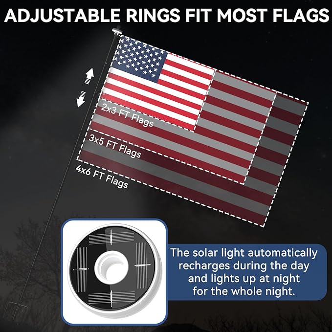 ZMTECH 1 Pack 10 FT Flag Pole with American Flag & Solar Light in Ground,Extra Thick Flag Pole Kit for Yard,Windproof Ground Flag Poles for Outside House Residential or Commercial