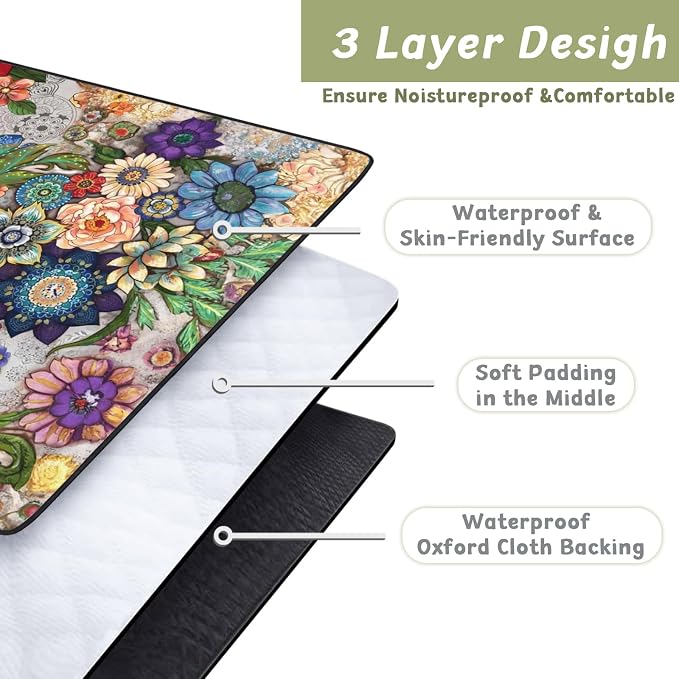 Picnic Blankets Extra Large Waterproof, 80"x 60" Flowers Beach Mat with Corner Pockets Windproof Sandproof Foldable Portable 3-Layer Mat Darker for Wet Grass,Parks,Music Festival,Camping,Concerts