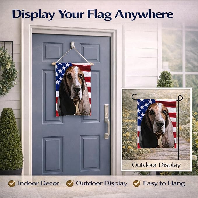 Caroline's Treasures CK6717GF Southern Hound Dog American Flag Garden Flag Mailbox Flag Decorative Yard Flag Banner Outside Patio Artwork Yard Flower Beds, Garden Size, Multicolor