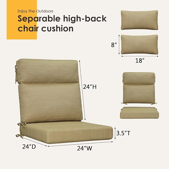 Outdoor High Back Chair Cushion, 2 Pack 48 x 24 inches Patio Chair Cushions Water Repellent Rocking Cushions Indoor Furniture Seat Pad with 2 Pillows, Warm Taupe