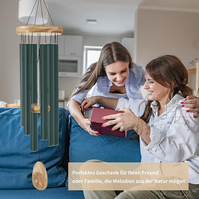 Astarin Windchimes Outdoors with Engraved Lifetree，30 Inch Memorial Wind Chime for Outside，Sympathy Wind Chime for Loved One,Outdoor Wind Chimes for Mother,Green Wind Chimes.