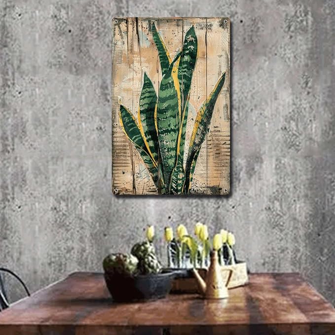 Metal Sign Tin Sign Vintage Wall Art Enduring Snake Plant Tin Sign for Vintage Paintings Rustic Charm and Long Lasting Decor Funny Bathroom Wall Decor for Home Decor 12×16 Inches