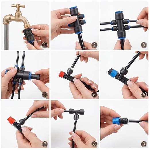Drip Irrigation System 230FT Quick-Connect Drip Irrigation Kit, Automatic Garden Watering System with 1/4" & 1/2",Adjustable Nozzles & Sprinklers for Garden, Greenhouse, Lawn, Potted Plants