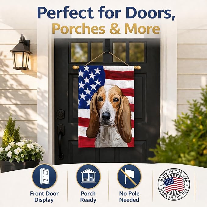 Caroline's Treasures CK6684CHF Colombian Fino Hound Dog American Flag House Flag Large Porch Sleeve Pole Decorative Outside Yard Banner Artwork Wall Hanging, Polyester, House Size, Multicolor