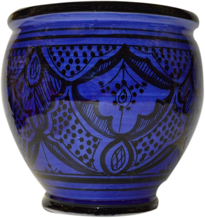 Flower Pot Moroccan Spanish Garden Drain Hole Ceramic Planter Handmade Multicolored