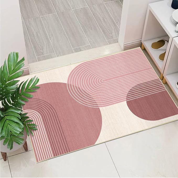 Boho Rug 2x3 for Entryway Bohemian Rugs Machine Washable Modern Geometric Non Slip Printed Low Pile Indoor Door Mat Floor Carpet for Bedroom Bathroom Kitchen Laundry,Pink