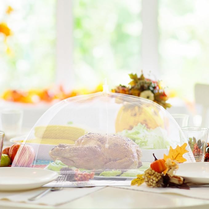 Food Covers, 1 Extra Large (40"X23.7") & 4 (17"X17"), 5 Pack White Mesh Plate Serving Tents, Pop-Up Umbrella Screen Tents, Jumbo Food Net for Outdoor Picnics Parties BBQ, Collapsible Reusable