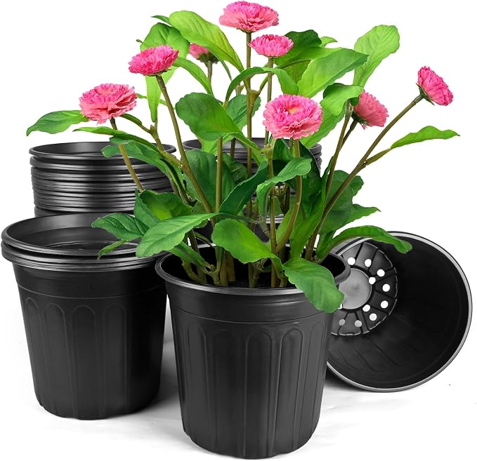 5 Gallon Pots for Plants, 11.4 Inch Gallon Nursery Pots with Drainage Holes, 5 Gallon Plastic Plant Pots for Cuttings, Seeding, Succulents, Transplanting