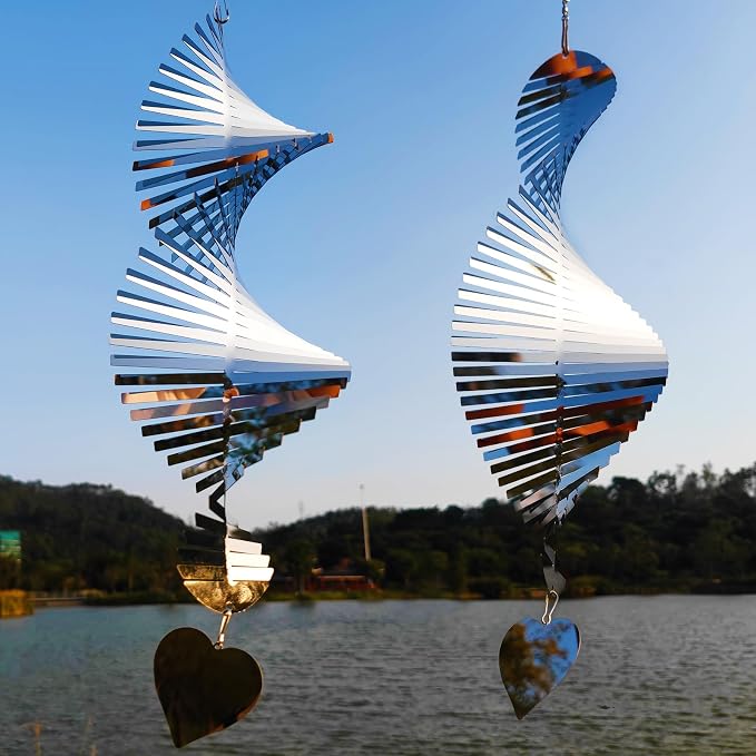 2pcs Bird Scare Devices to Keep Woodpeckers, Pigeons Away from Your House, Patio, Orchards,15.8"x 5.9" High Reflective 304Mirror Stainless Steel Wind Spinners Outdoor Garden Decor