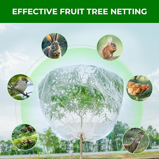 Fruit Tree Netting with 2-Way Zipper & Drawstring - 6.4'x6.4' Garden Plant Net Pest Barrier to Prevent Cicadas Bird Squirrel Deer - Protection for Blueberry Tomato with Fine Mesh Insect Cover (2 Pack)