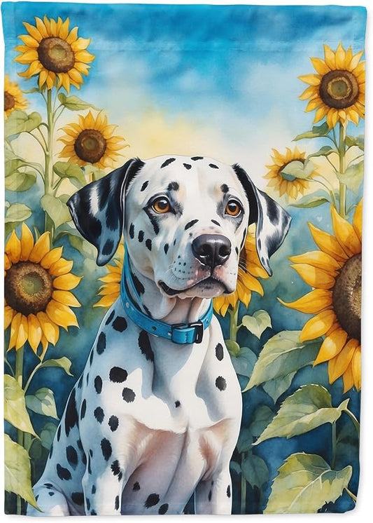 Caroline's Treasures DAC6067CHF Dalmatian in Sunflowers House Flag Large Porch Sleeve Pole Decorative Outside Yard Banner Artwork Wall Hanging, Polyester, House Size, Multicolor