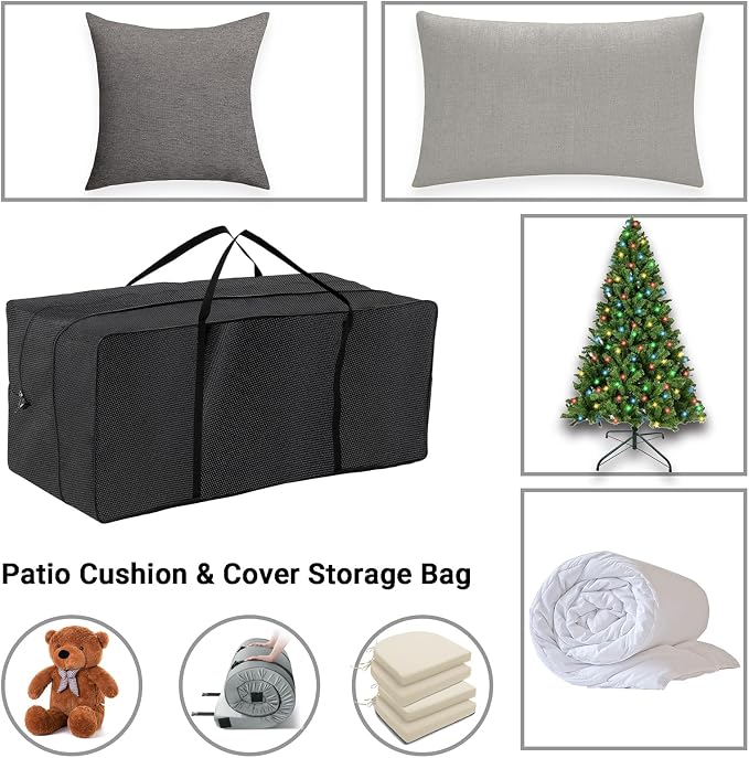 Turtle Life Cushion Storage Bag, Outdoor Patio Heavy Duty Upgrade Adjustable Storage Bag with Zipper and Handle, Black, Width Could Enlarged 8inch