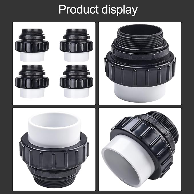 2 in MIP x 2 in PVC Pool Pump Union Adapter, Hi-Temp Slip Fitting for and Pumps, Threaded 4-Pack(4pcs)