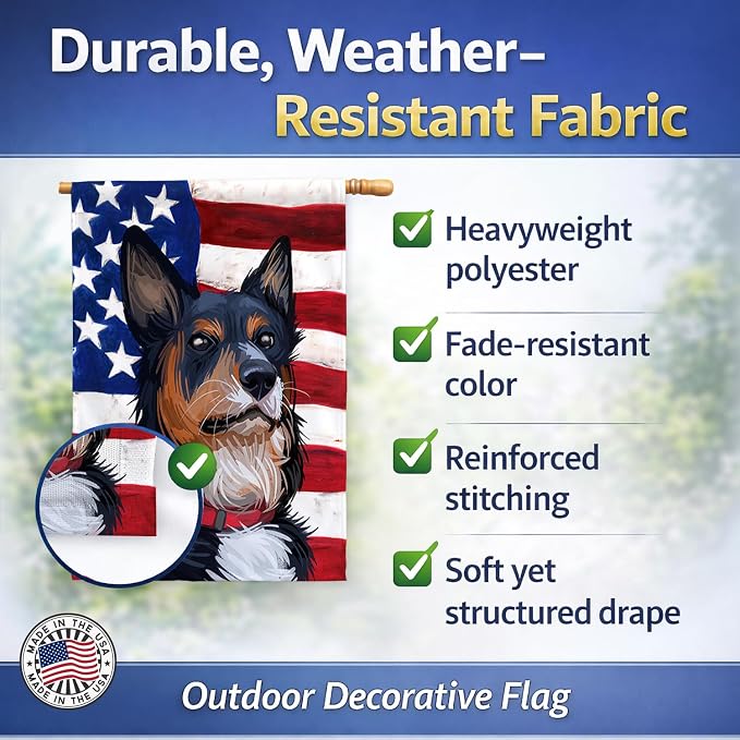 Caroline's Treasures CK6752CHF Welsh Sheepdog American Flag House Flag Large Porch Sleeve Pole Decorative Outside Yard Banner Artwork Wall Hanging, Polyester, House Size, Multicolor