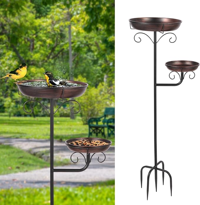 42" Large Freestanding Metal Bird baths for Outdoors Bird Feeder Ground for Garden Decor, Removable Bowl with Strong 5 Stakes, Bird Bath for Outside, Ground Mounted Birdbaths for Pation Backyard Lawn